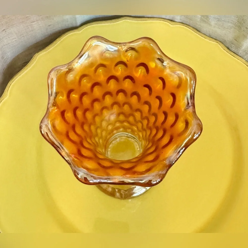 Antique Fenton Marigold Rustic Hobnail Ruffled Vase
